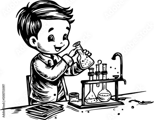 Young scientist conducting experiments in a classroom laboratory educational illustration creative learning environment engaging perspective