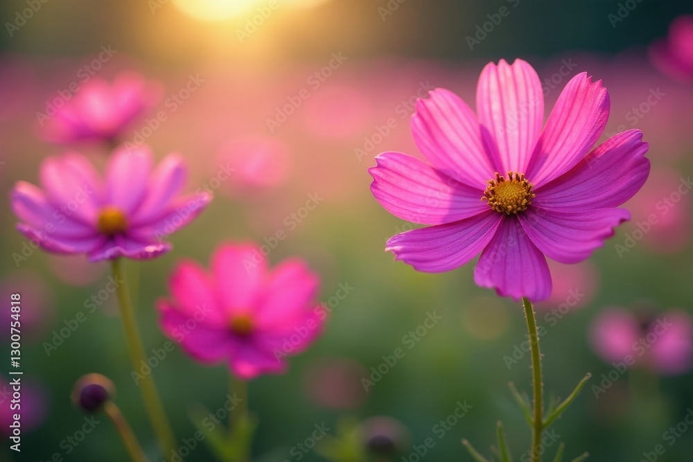 Vibrant pink & purple cosmos in full bloom, soft focus , nature, meadow, photography Vibrant pink & purple cosmos in full bloom, soft focus , nature, meadow, photography