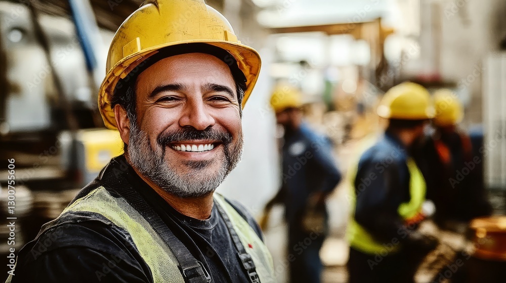 Friendly construction crew members enjoying their time together while working. Friendly construction crew members enjoying their time together while working.
