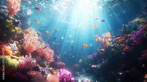 Wallpaper Mural A vibrant coral reef underwater, with tropical fish and radiant sunlight filtering through the clear water, creating an enchanting scene Torontodigital.ca