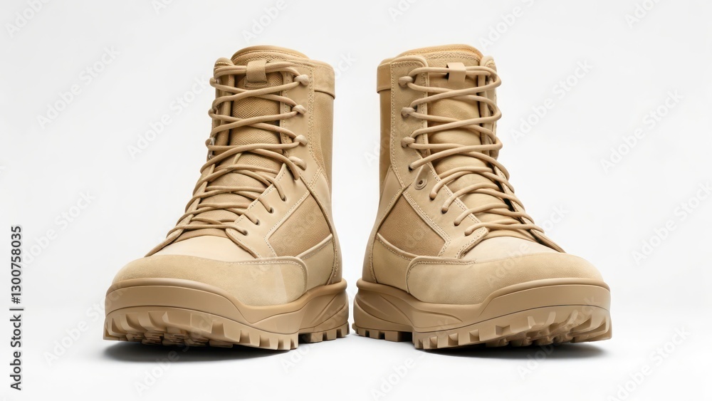 a close-up studio shot of a pair of durable desert boots a close-up studio shot of a pair of durable desert boots
