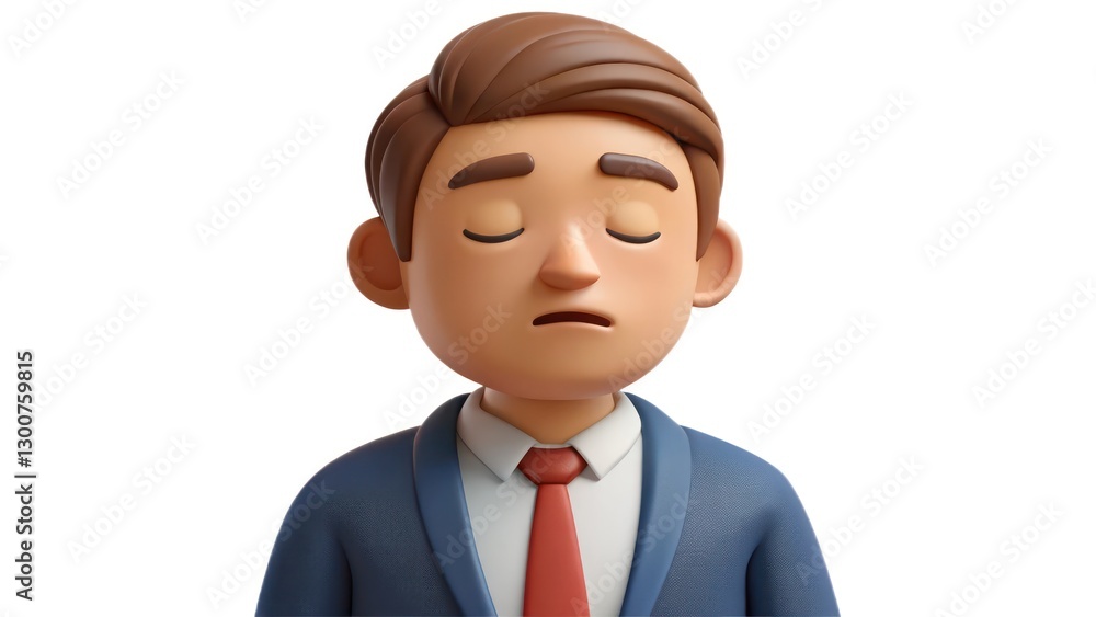 a 3d render cartoon man is sad, his eyes closed, and a sorrowful expression on his face on white background a 3d render cartoon man is sad, his eyes closed, and a sorrowful expression on his face on white background
