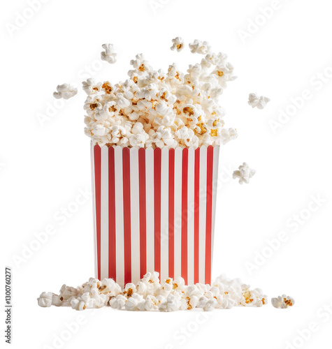 Popcorn bucket overflowing with fluffy popcorn for movie night and snack time enjoyment, cut out