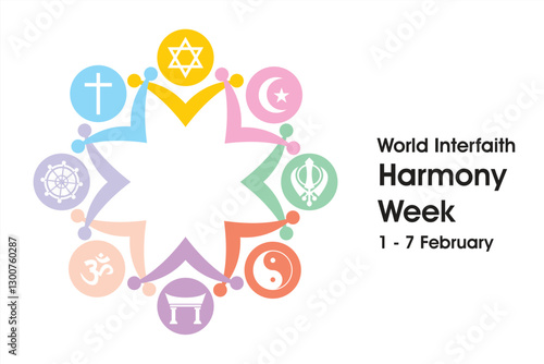 World Interfaith Harmony Week. Religious harmony vector illustration. Illustration of an international holiday celebrating religious harmony throughout the world