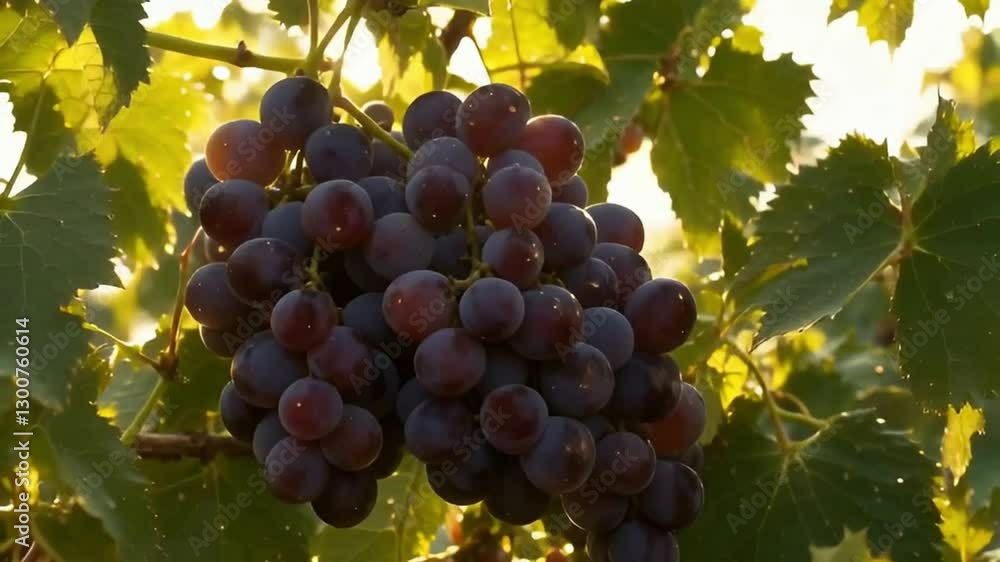 Grapes hanging from the vines. Warm sunlight casts a magical glow, highlighting the beauty of the vineyard landscape. Grapes hanging from the vines. Warm sunlight casts a magical glow, highlighting the beauty of the vineyard landscape.