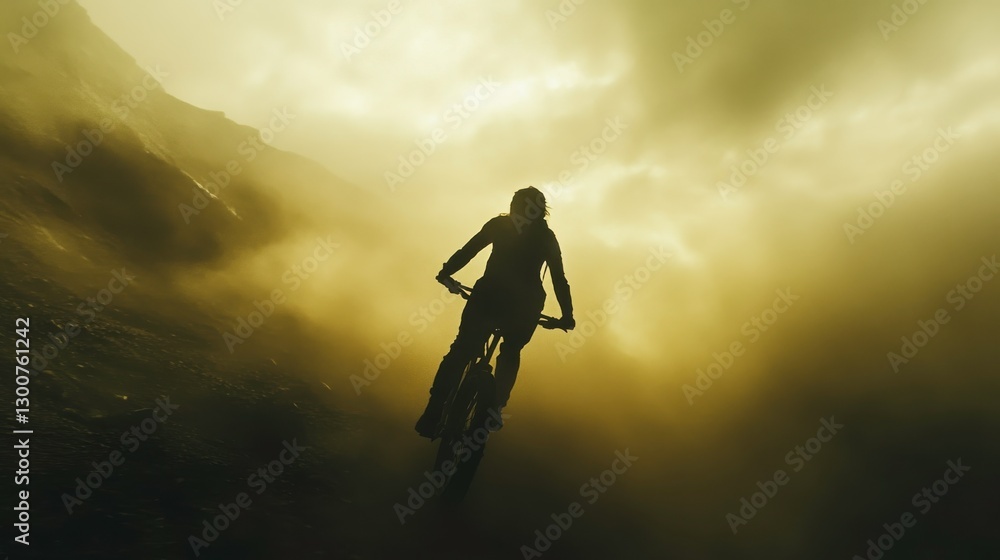 Fototapeta premium Thrilling Mountain Biking Adventure in Dramatic Setting