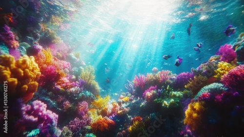 Wallpaper Mural A lively underwater coral reef with vibrant marine life and sunlight piercing through the ocean, illuminating the colorful coral Torontodigital.ca