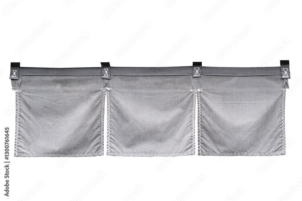 light grey vertical fabric Japanese style door and window flag with waving texture isoalate white background