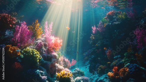 Wallpaper Mural A stunning underwater coral reef scene with colorful marine life and glowing beams of sunlight lighting up the vibrant underwater world Torontodigital.ca