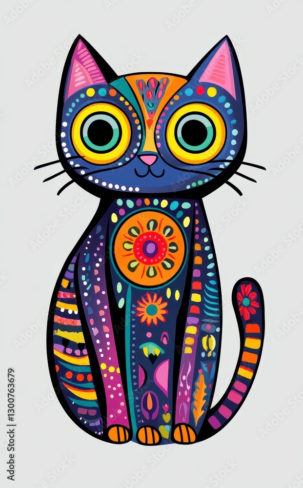 Fototapeta premium Joyful Multicolored Cat Pixel Art Illustration