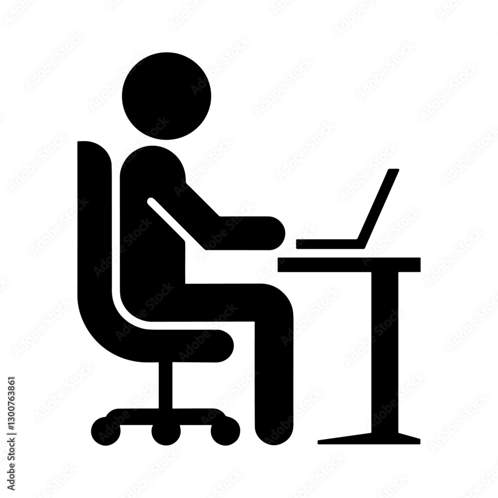A black silhouette of a professional sitting on office chair, engaged in work on a laptop 2 A black silhouette of a professional sitting on office chair, engaged in work on a laptop 2