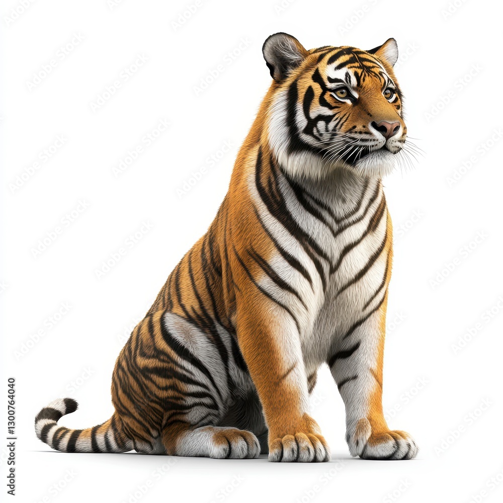 Fototapeta premium Powerful Tiger Sitting on White Background