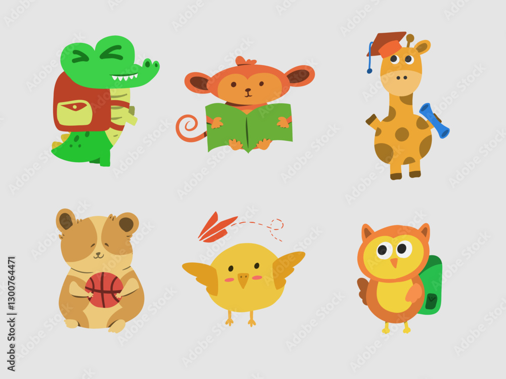 Zoo Animals Collections for Children with Back To School Assets Elements