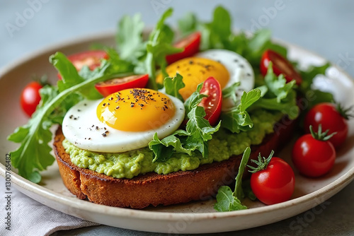 Gourmet  Toast with Eggs and Fresh Salad