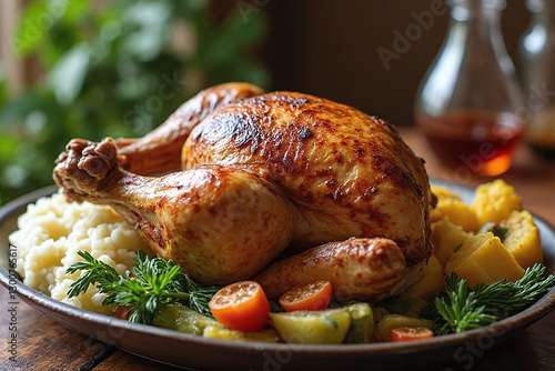 Classic Roast Dinner with Mashed Potatoes and Vegetables