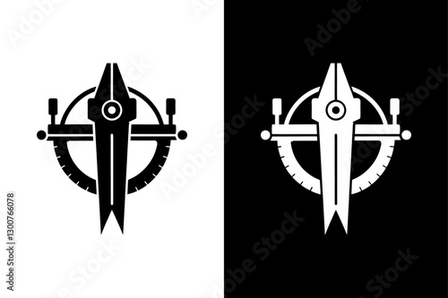 Black & White Vernier Caliper Icon Perfect for Technical Graphics.