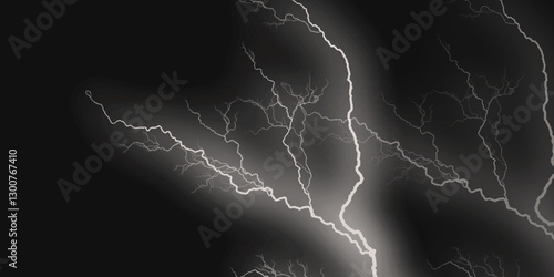 Thunder, lightnings and rain on a stormy summer night in black and white. Lightning bolts in the sky at night. 
