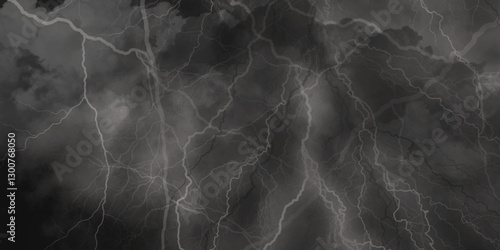 Thunder, lightnings and rain on a stormy summer night in black and white. Lightning bolts in the sky at night. 
