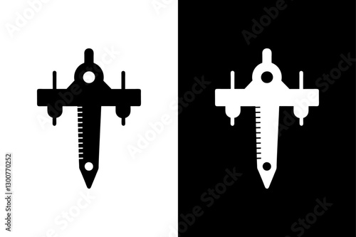 Stylish Measurement Tool Silhouette Black & White Vector Illustration.