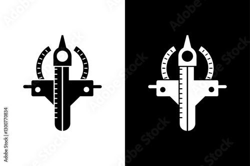 Stylish Measurement Tool Silhouette Black & White Vector Illustration.