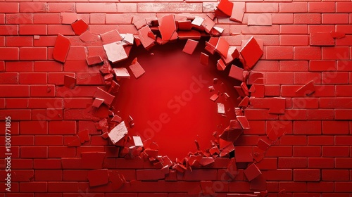 Fototapeta Naklejka Na Ścianę i Meble -  Circular hole in a red brick wall.