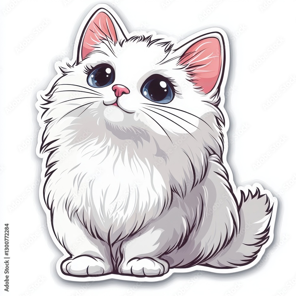 Obraz premium Adorable fluffy white kitten with big blue eyes looking up. Perfect for pet lovers!