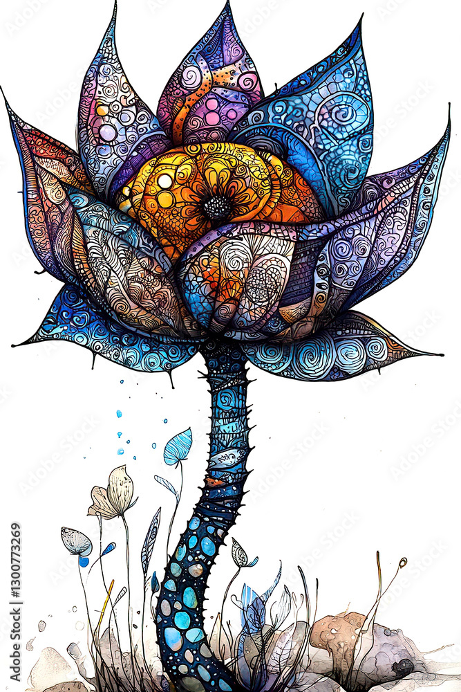 Fototapeta premium Majestic flower art showcased on ArtStation. Intricate Flower Design with Vibrant Colors and Whimsical Details
