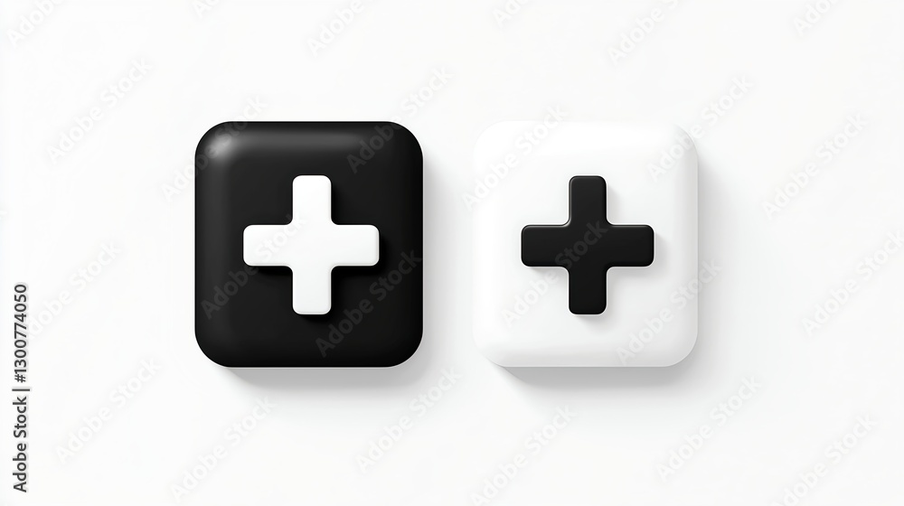 Minimalist Black and White Plus Sign Buttons on Clean Background Minimalist Black and White Plus Sign Buttons on Clean Background