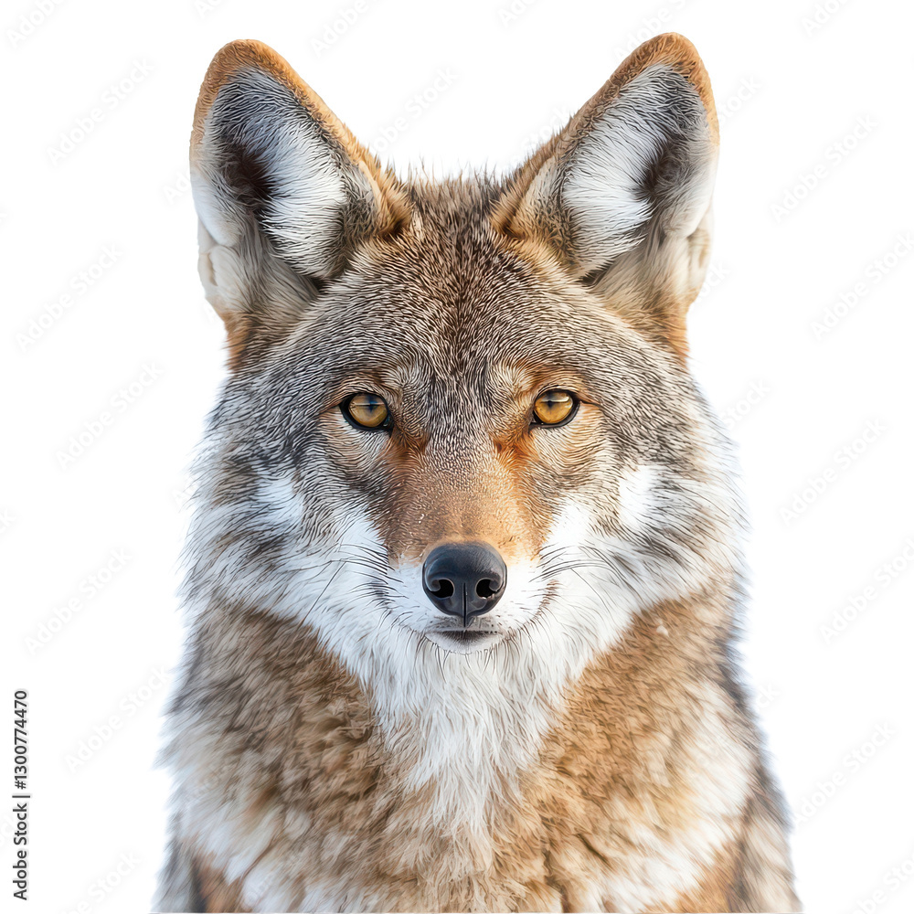 Fototapeta premium Bold Coyote Headshot Isolated on Transparent Background, PNG