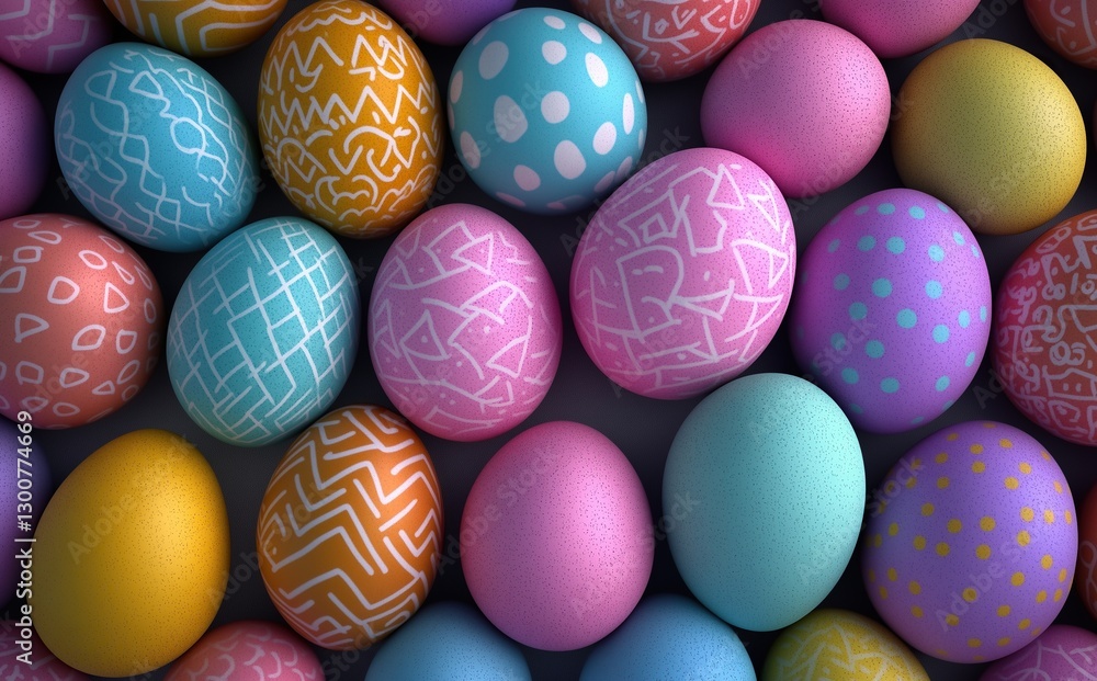 Colorful Easter Eggs with Patterned Designs on a Dark Background, Perfect for Easter-Themed Backgrounds Colorful Easter Eggs with Patterned Designs on a Dark Background, Perfect for Easter-Themed Backgrounds