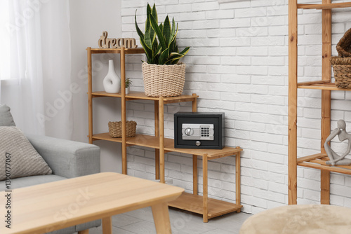 Shelf unit with modern safe...
