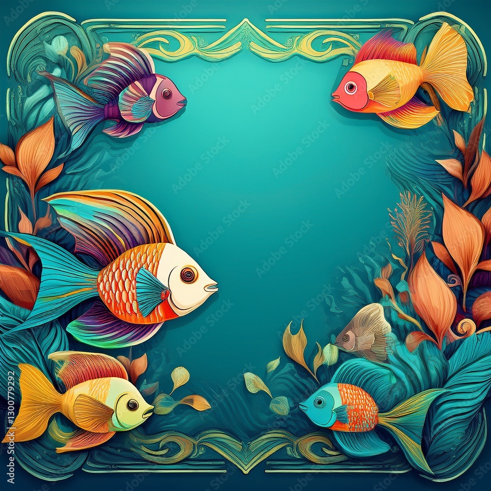 Obraz premium creative border frame of colorful tropical fish background with copy space