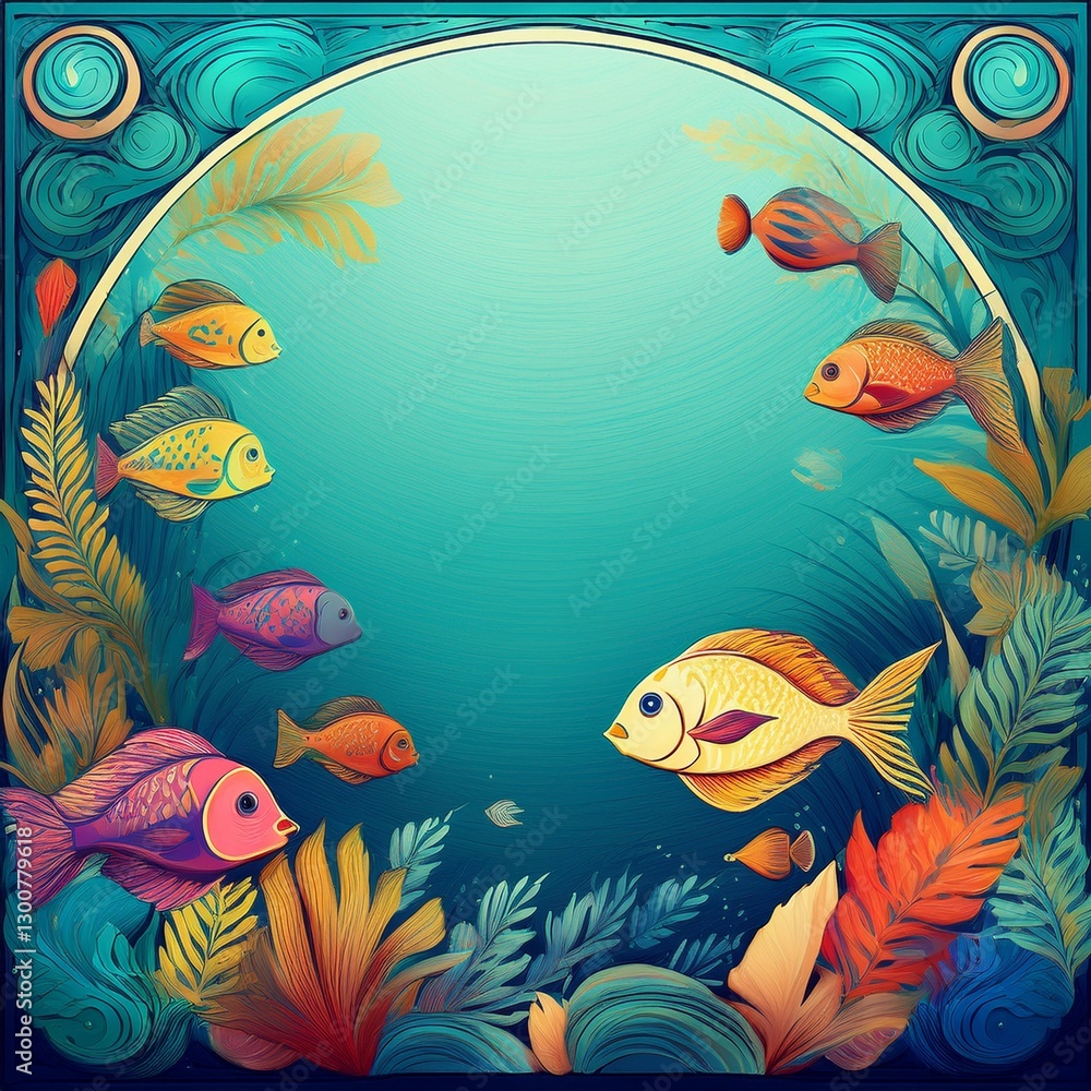 Naklejka premium creative border frame of colorful tropical fish background with copy space