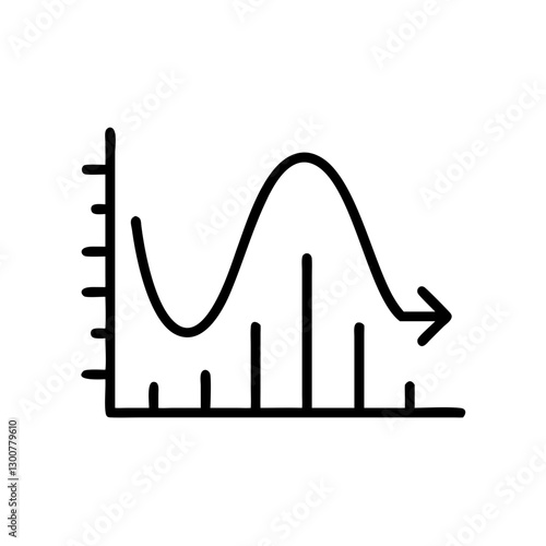 Trend line icon showing fluctuating data on a graph, black outline, modern design