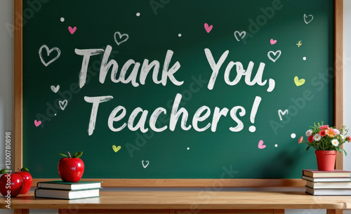 school blackboard with thank you message teacher appreciation day