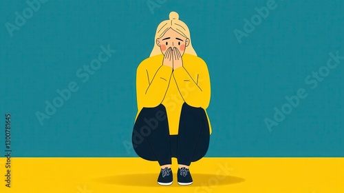 Pixel Art Illustration of a Sad Woman in Yellow Sweater