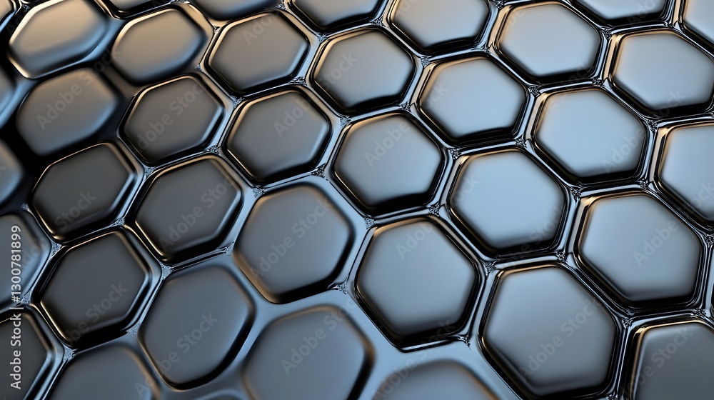 Sleek Futuristic Black Chrome Texture with Reflective Hexagonal Pattern Sleek Futuristic Black Chrome Texture with Reflective Hexagonal Pattern