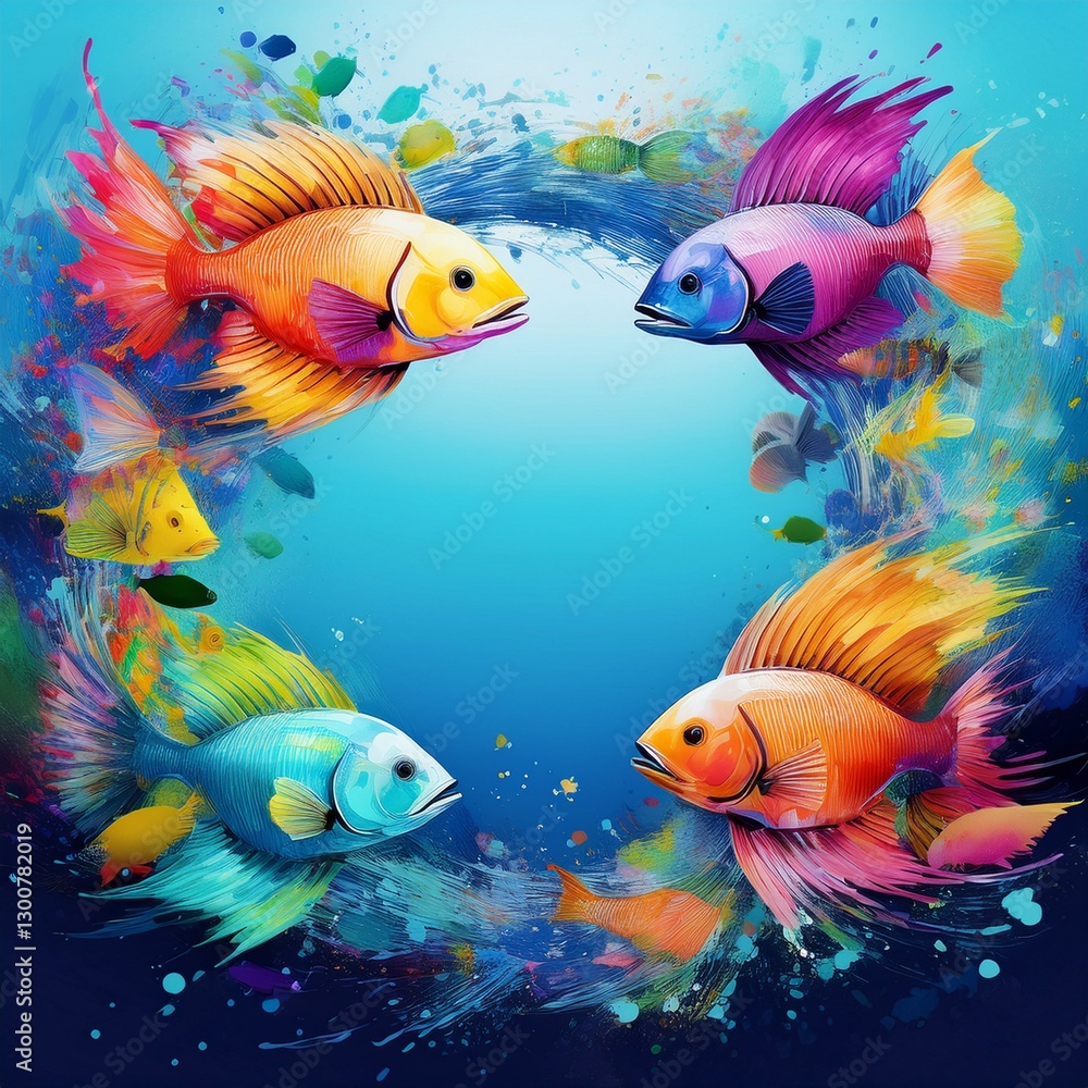 Fototapeta premium border frame of colorful tropical fish background with copy space