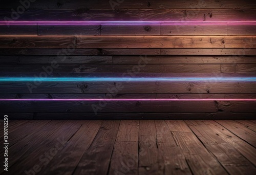 Reclaimed Wood Plank Background with Neon Lights,  retro wood decor, neon lights,  reclaimed wood planks