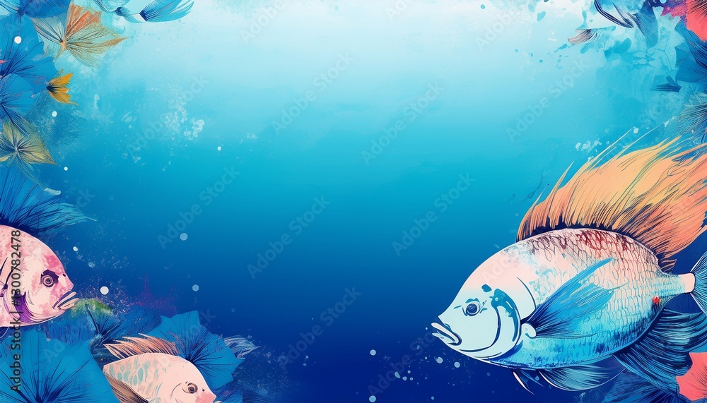 Fototapeta premium border frame of colorful tropical fish background with copy space