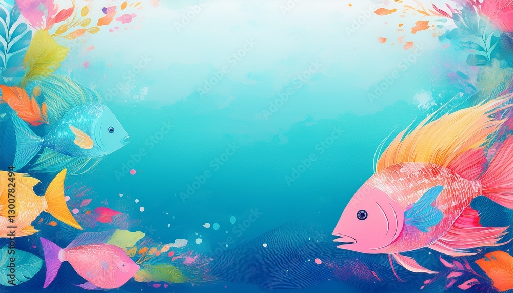 Naklejka premium border frame of colorful tropical fish background with copy space