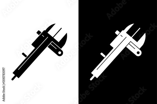 Minimalist Slide Calipers Silhouette Vector Icon Black & White Background.