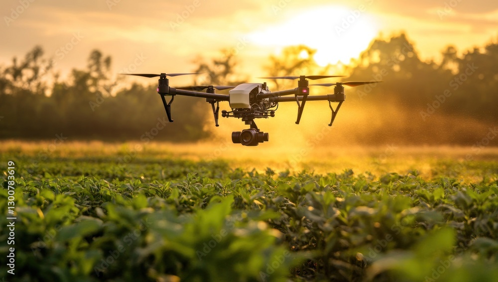 Drone spraying crops at sunset. (3) Drone spraying crops at sunset. (3)