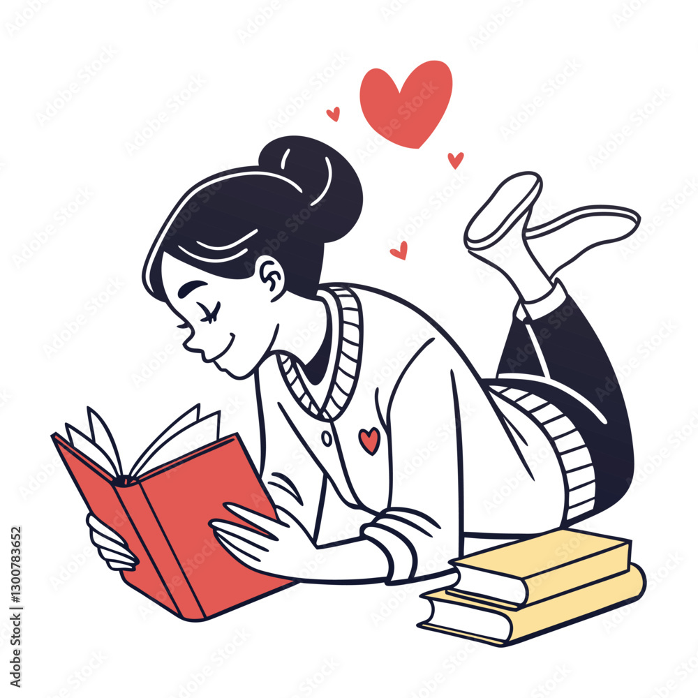 Vector illustration of a cozy reading scene with a person lying on the floor, enjoying a book with a heartwarming atmosphere Vector illustration of a cozy reading scene with a person lying on the floor, enjoying a book with a heartwarming atmosphere