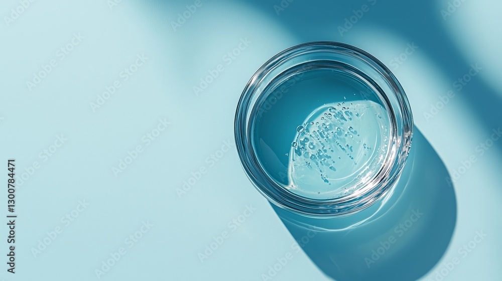 Clear Glass Jar with Water and Bubbles on Light Blue Background Clear Glass Jar with Water and Bubbles on Light Blue Background