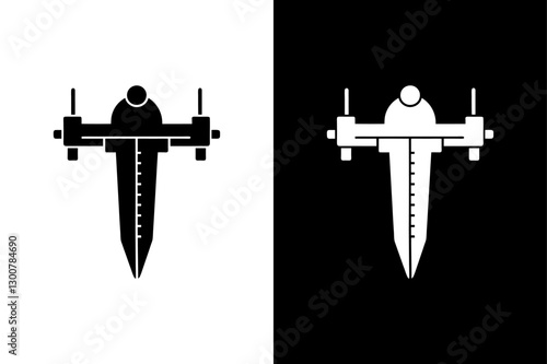 Minimalist Slide Calipers Silhouette Vector Icon Black & White Background.
