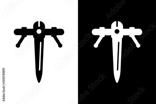 Minimalist Slide Calipers Silhouette Vector Icon Black & White Background.