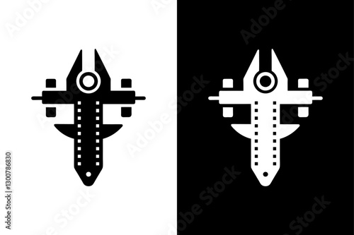Minimalist Slide Calipers Silhouette Vector Icon Black & White Background.
