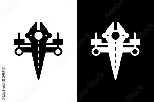 Minimalist Slide Calipers Silhouette Vector Icon Black & White Background.