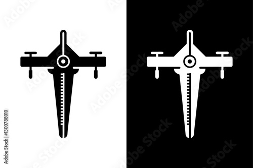 Minimalist Slide Calipers Silhouette Vector Icon Black & White Background.